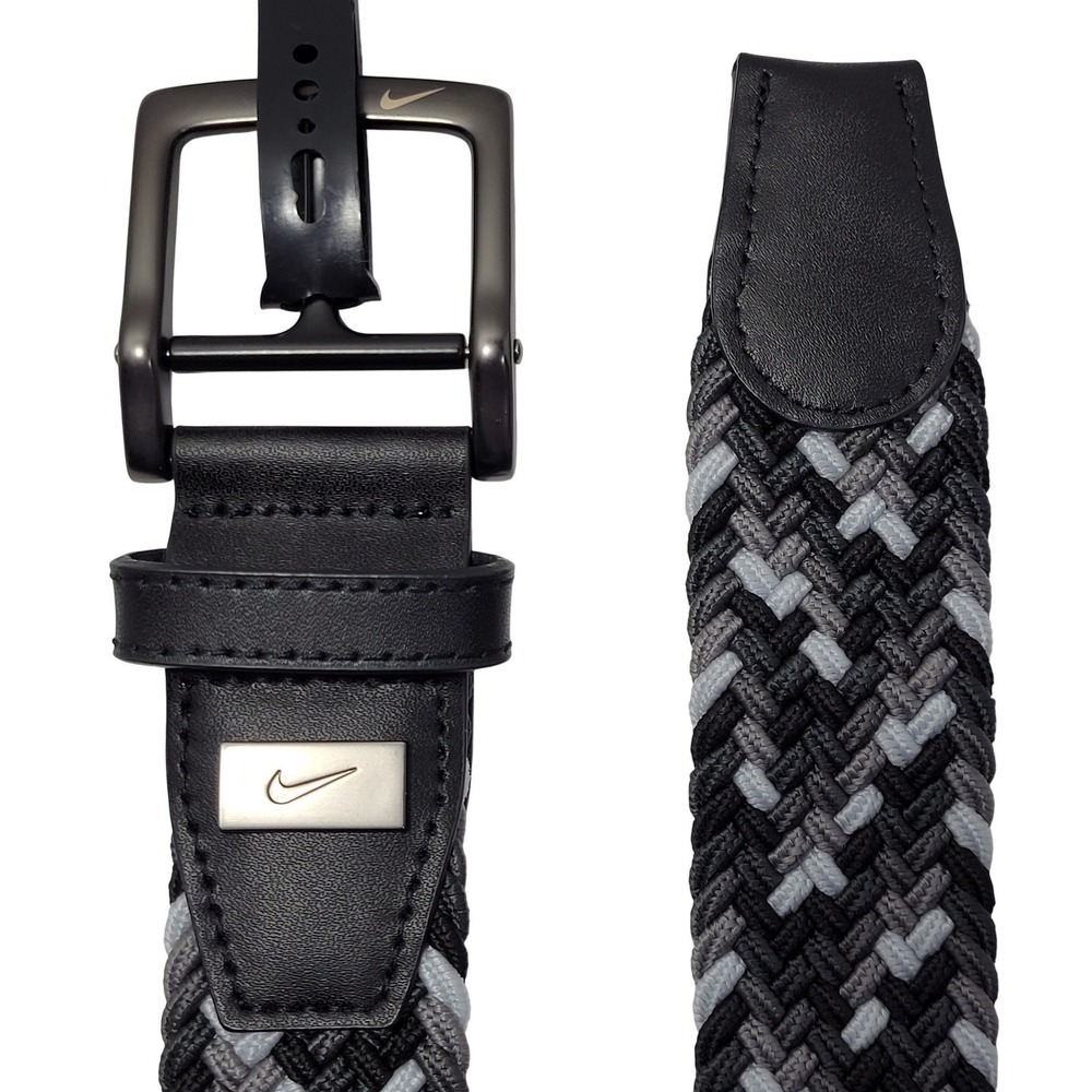 Nike Golf Belt Mens Large 40-42 Woven Stretch Pant Size 38-40 Black Gray Braided - Picture 2 of 12
